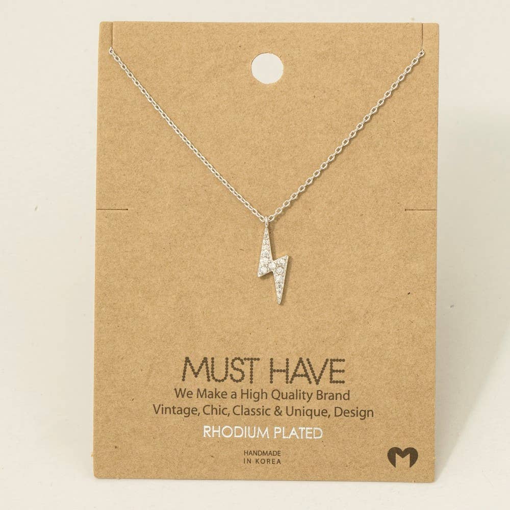 Gold Dipped Pave Lightning Bolt Pendant Necklace