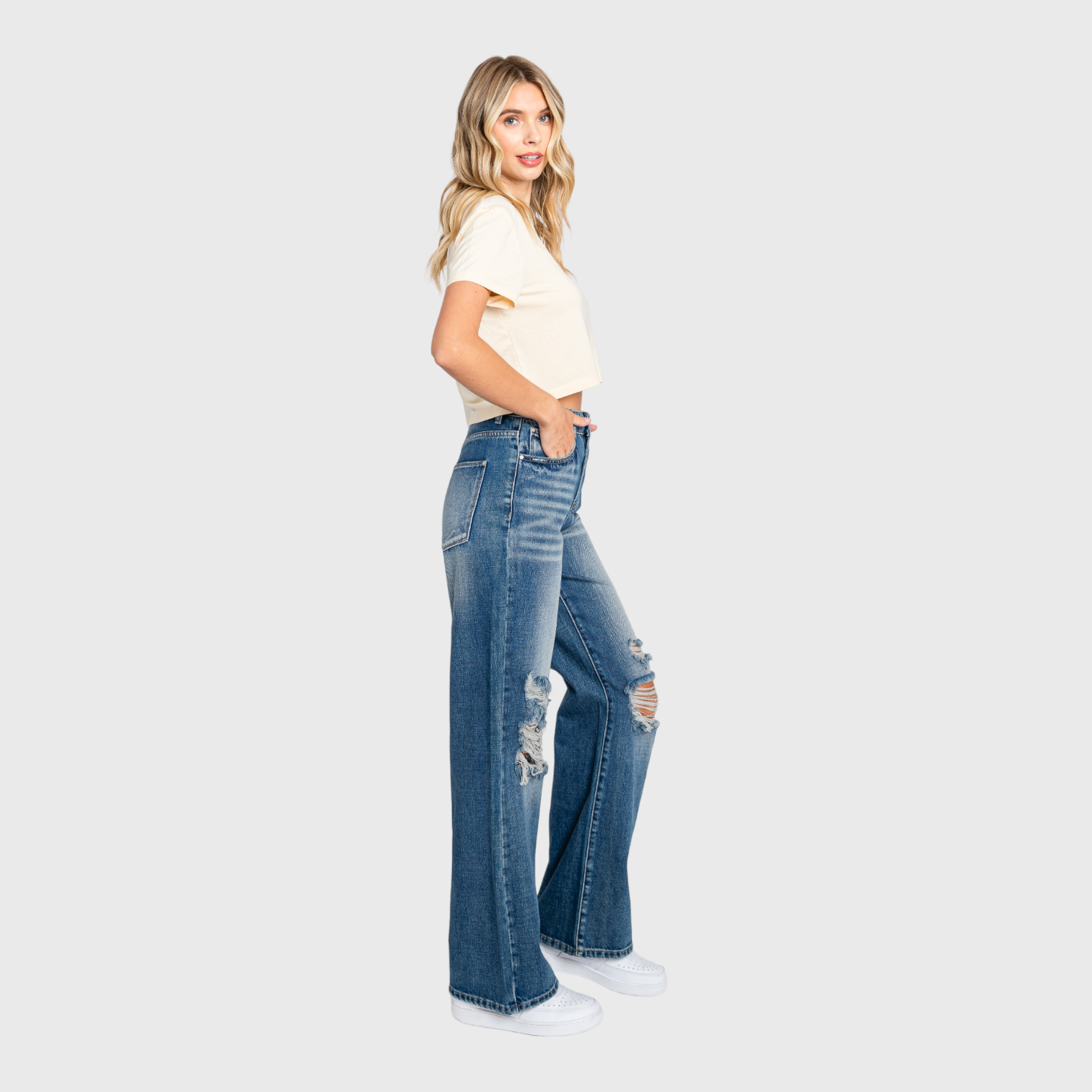 P904VXF-MD (DISTRESSED HIGH RISE RIGID VINTAGE FLARE JEANS)