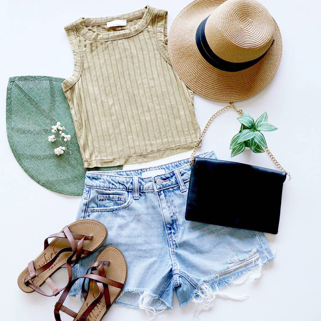 Ribbed Washed Sleeveless Cropped Tank Top