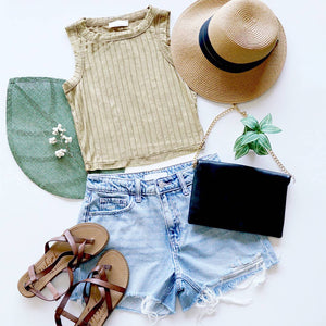 Ribbed Washed Sleeveless Cropped Tank Top