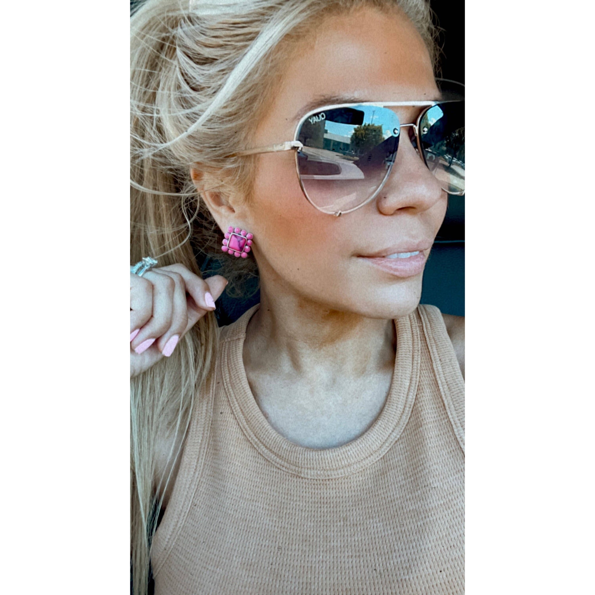 Western Square Stone Post Earrings