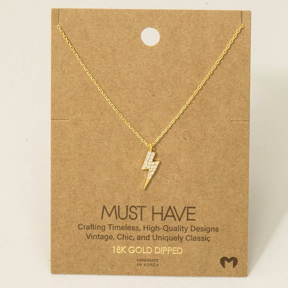 Gold Dipped Cz Lightning Bolt Necklace