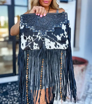 DIXIE CROSSBODY cowhide Western Tooled Leather fringe purse