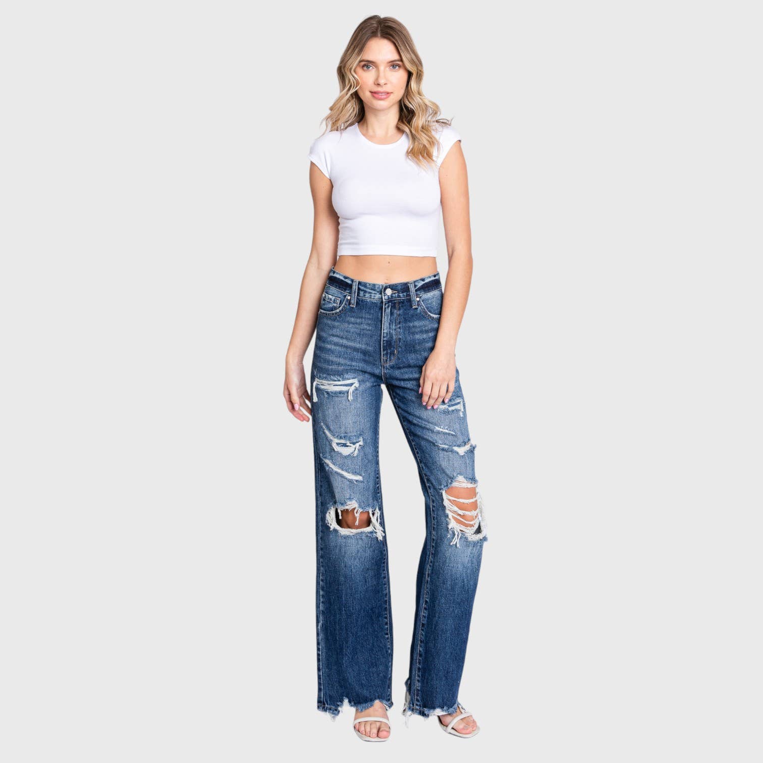 P1144F-MD HIGH RISE RIGID VINTAGE FLARE W/ PATCH WORK JEANS