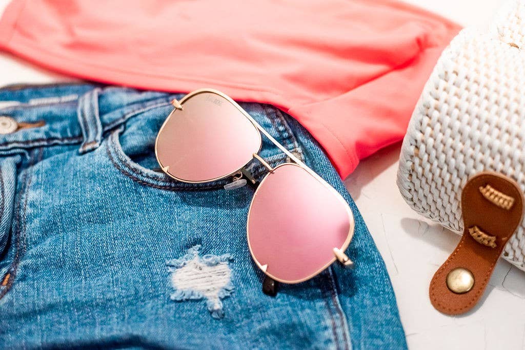 Gold/Pink High Quality Unisex Aviator Sunglasses