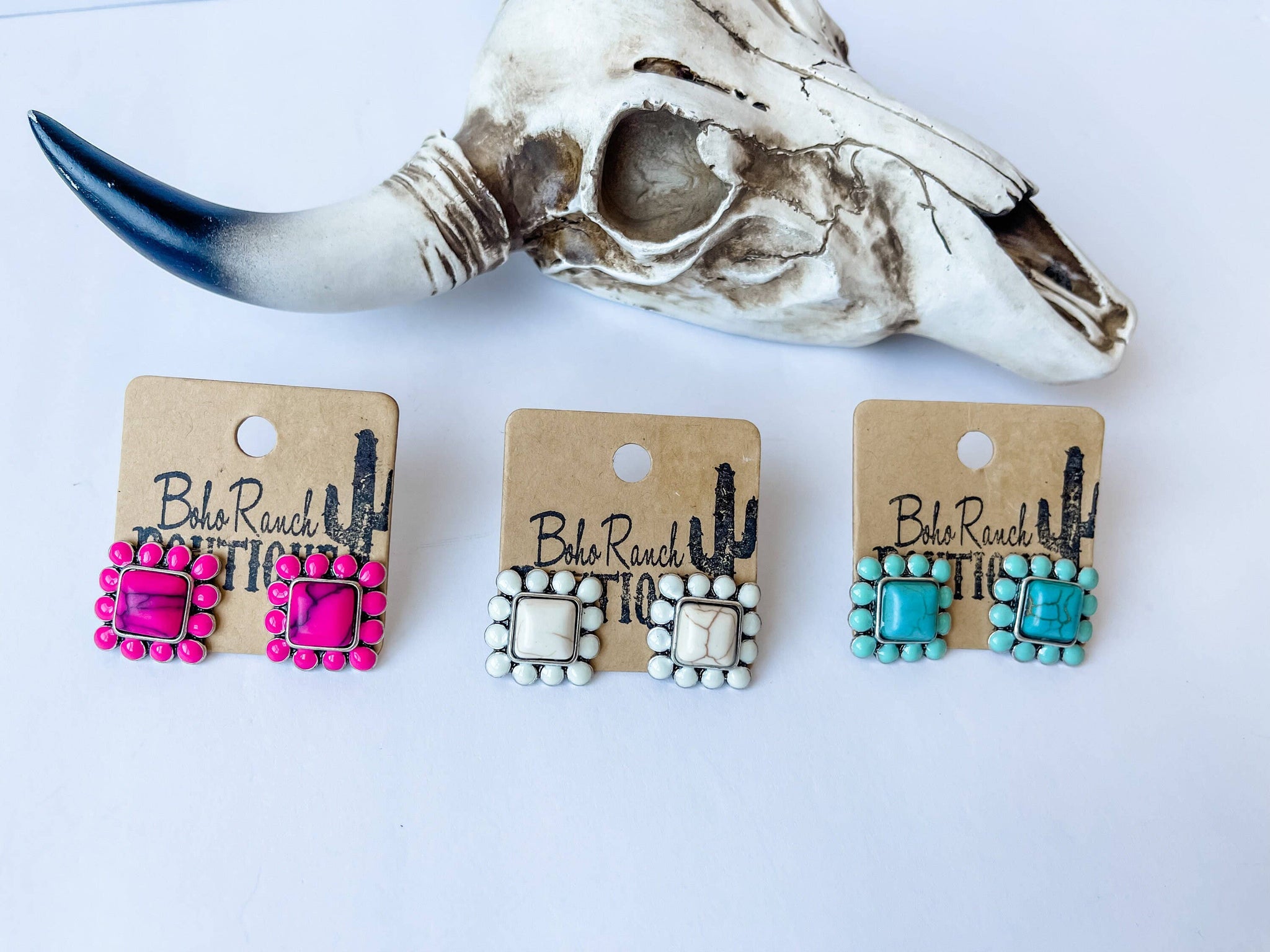 Western Square Stone Post Earrings