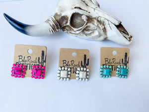 Western Square Stone Post Earrings