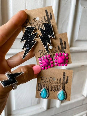Western Square Stone Post Earrings