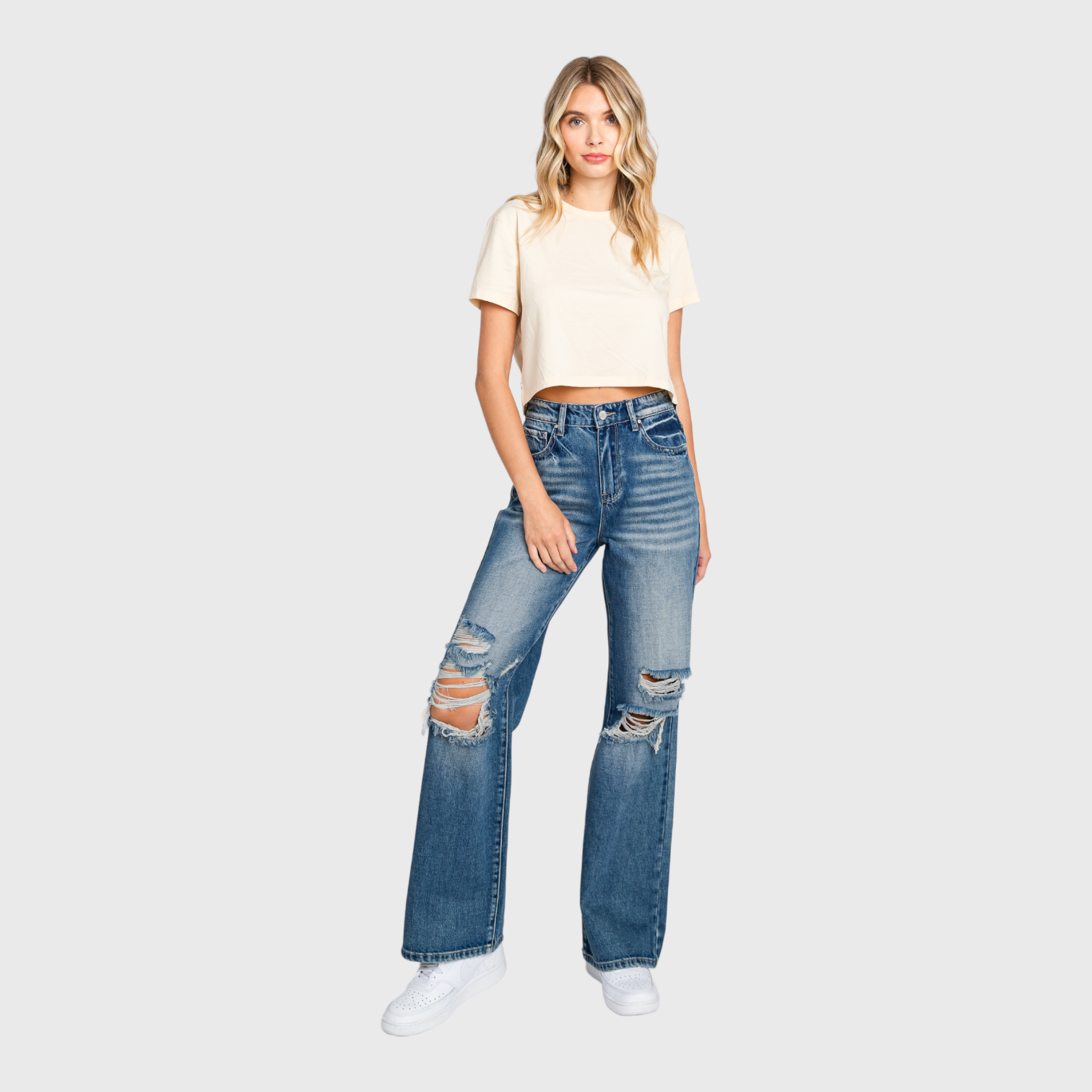 P904VXF-MD (DISTRESSED HIGH RISE RIGID VINTAGE FLARE JEANS)