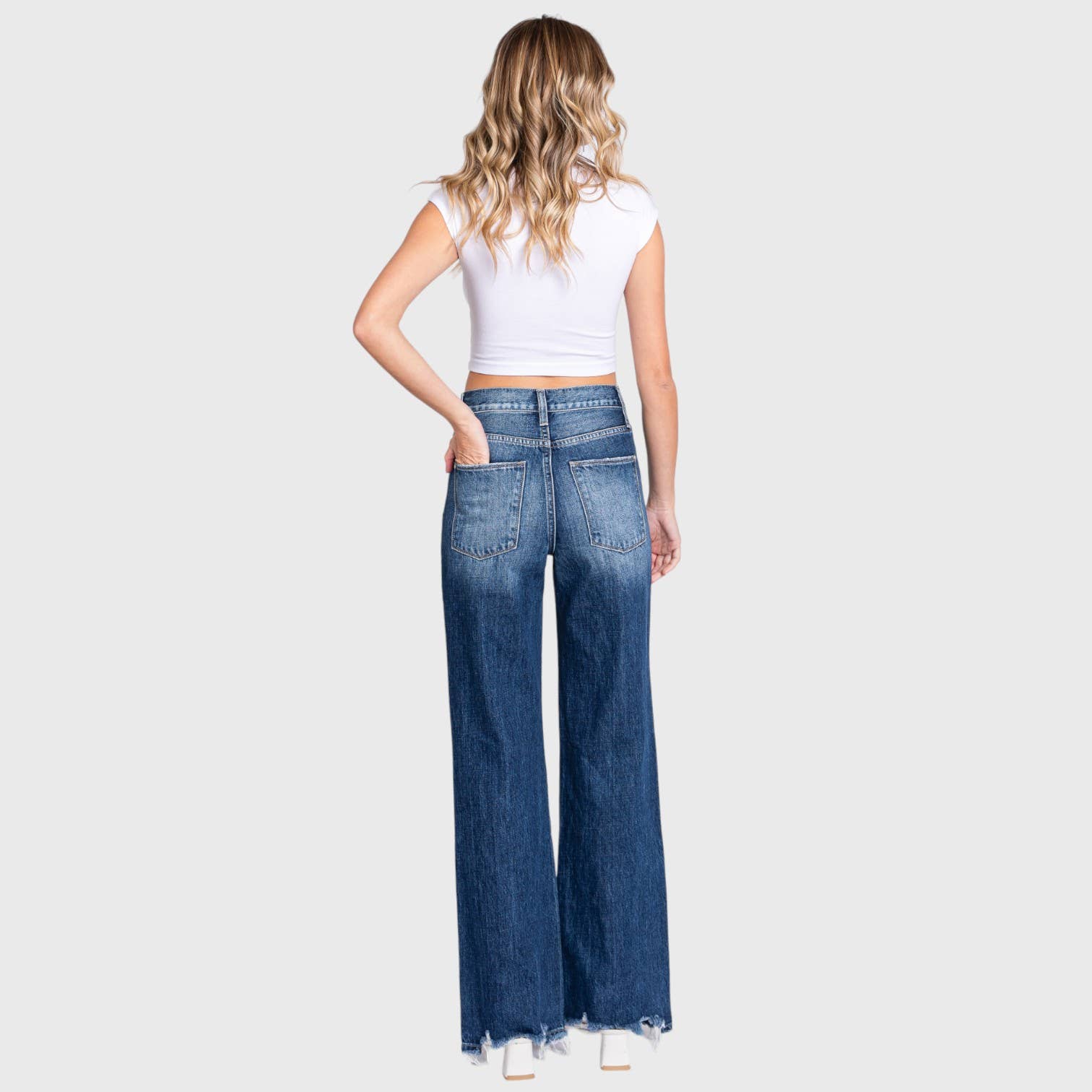 P1144F-MD HIGH RISE RIGID VINTAGE FLARE W/ PATCH WORK JEANS