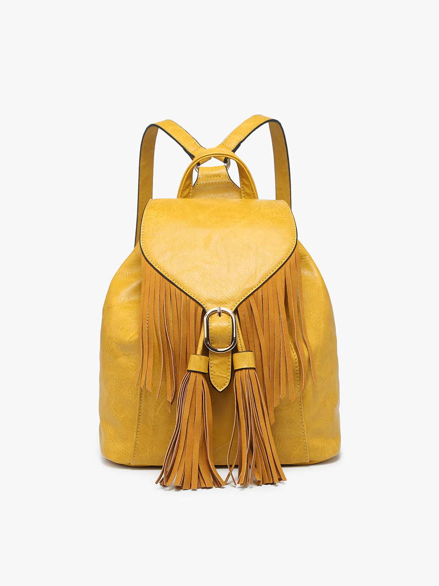 Jewel Distressed Bucket Backpack w/ Fringe