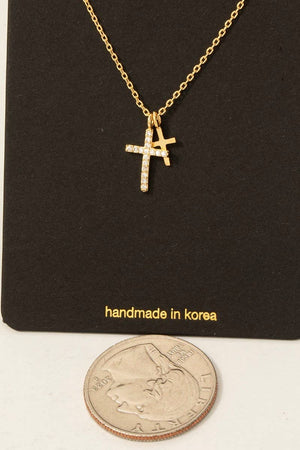 Cz Pave Double Cross Pendant Necklace
