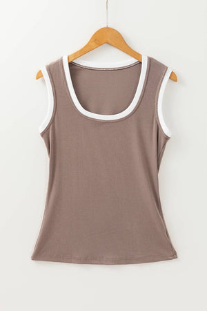 LDC Ribbed Knit Colorblock Edge U Neck Slim Fit Tank Top