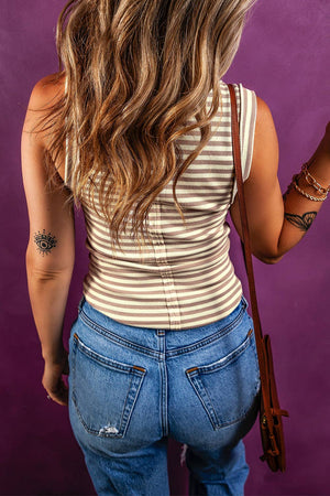 LDC Stripe Exposed Seam Trim Round Neck Sleeveless Top