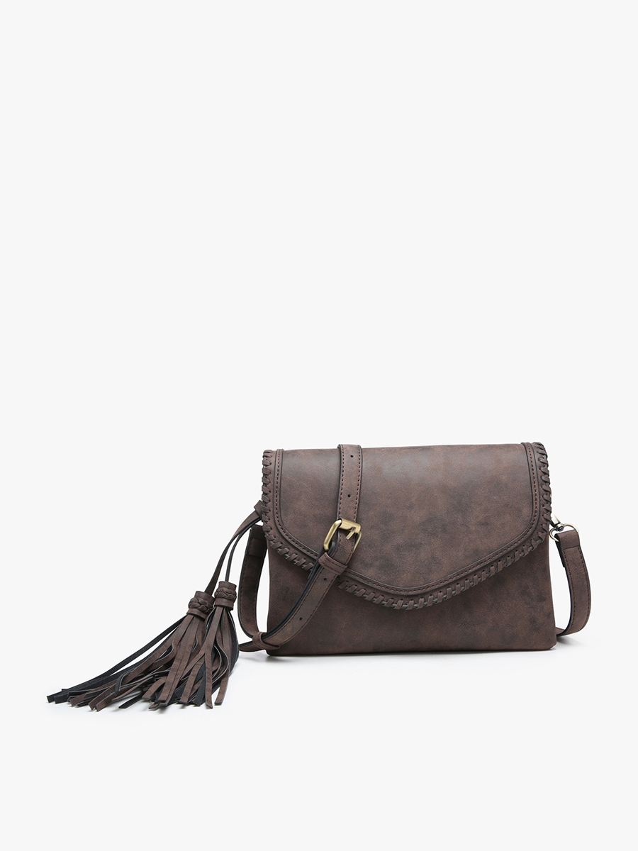 Sloane Suede Flapover Whipstitch Crossbody