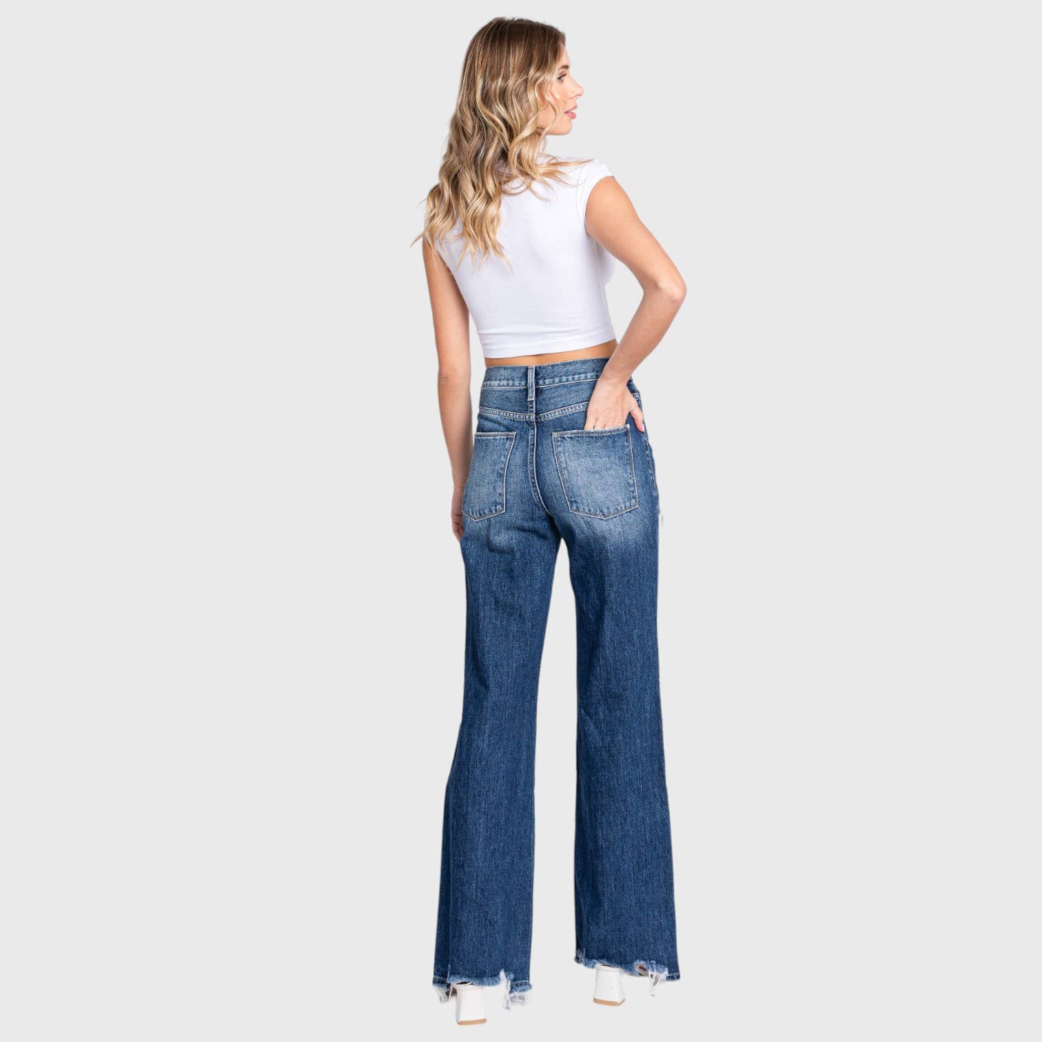 P1144F-MD HIGH RISE RIGID VINTAGE FLARE W/ PATCH WORK JEANS