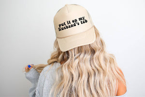 Husband's Tab DTF Printed Khaki Trucker Hat/Black Ink