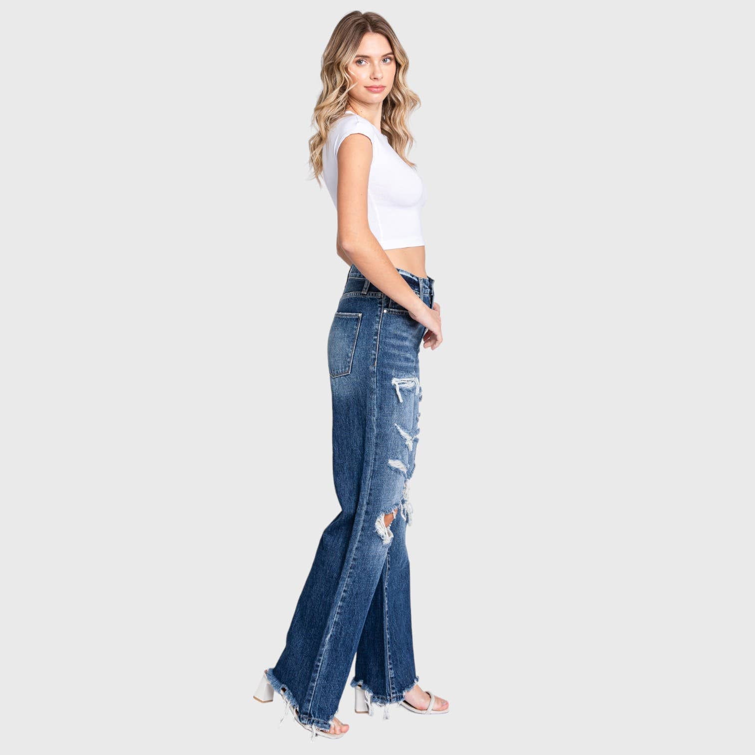 P1144F-MD HIGH RISE RIGID VINTAGE FLARE W/ PATCH WORK JEANS