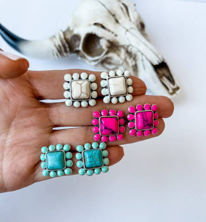 Western Square Stone Post Earrings