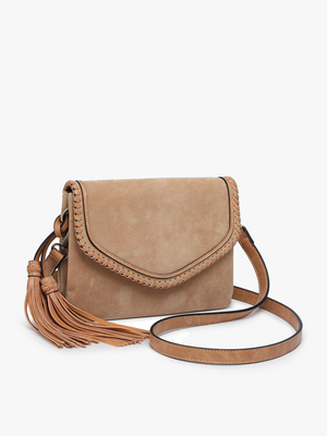 Sloane Suede Flapover Whipstitch Crossbody