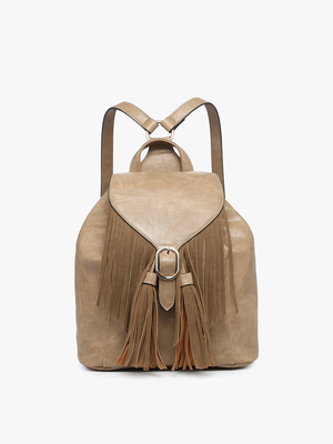 Jewel Distressed Bucket Backpack w/ Fringe