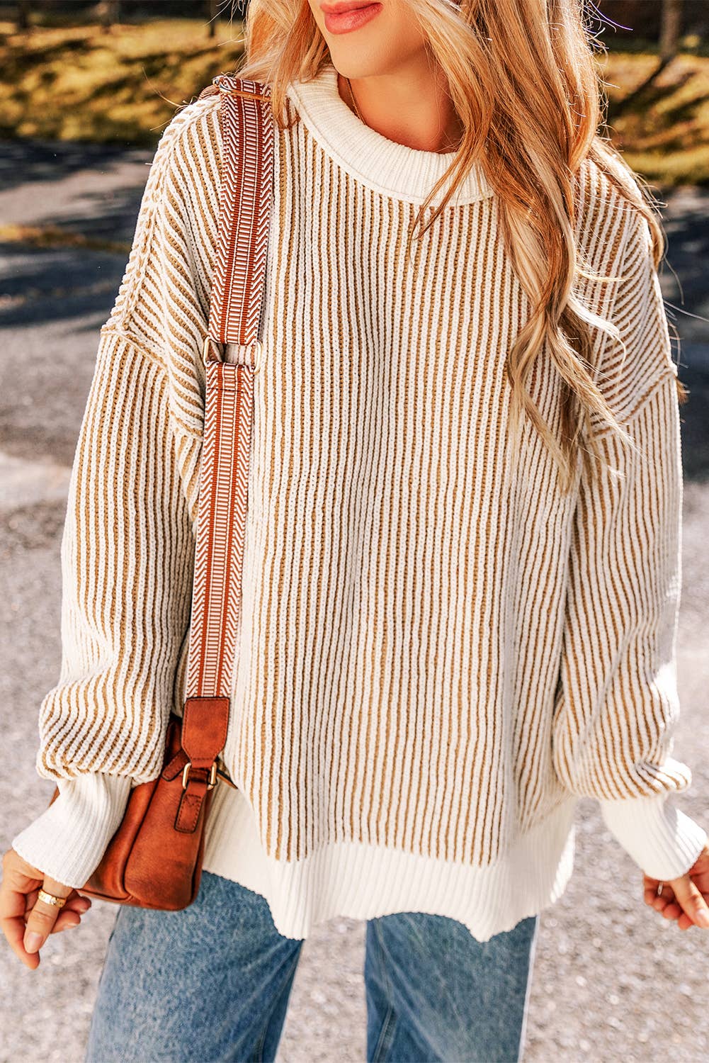 LDC Striped Contrast Trim Loose Sweater