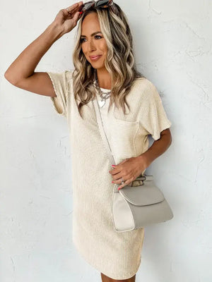 Summer Casual Short-Sleeve T-Shirt Dress with Pockets