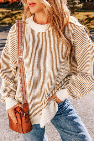 LDC Striped Contrast Trim Loose Sweater