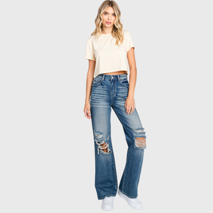 P904VXF-MD (DISTRESSED HIGH RISE RIGID VINTAGE FLARE JEANS)