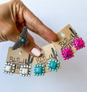 Western Square Stone Post Earrings
