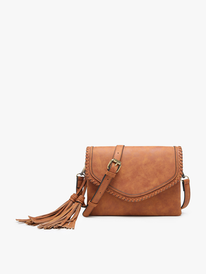 Sloane Suede Flapover Whipstitch Crossbody