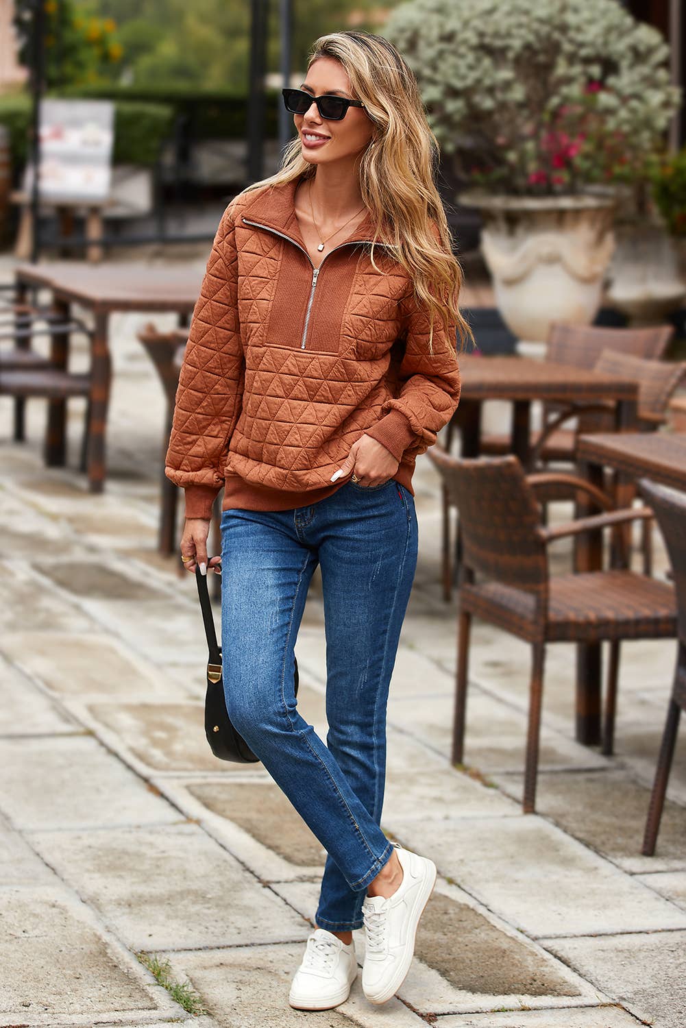 LDC Solid Casual Shift V Neck Pullover Sweatshirt