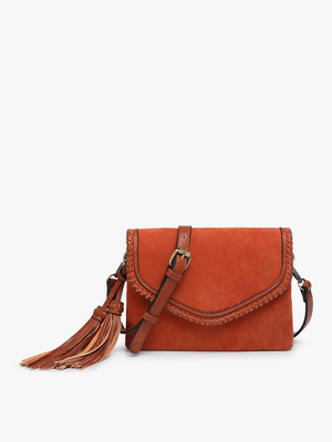 Sloane Suede Flapover Whipstitch Crossbody