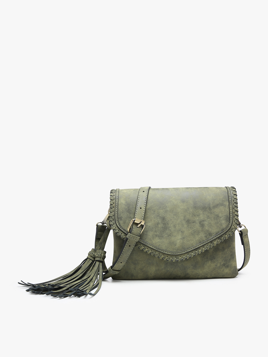 Sloane Suede Flapover Whipstitch Crossbody