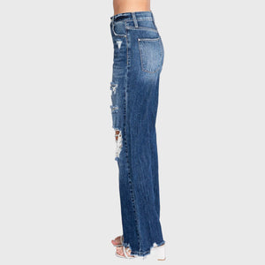 P1144F-MD HIGH RISE RIGID VINTAGE FLARE W/ PATCH WORK JEANS