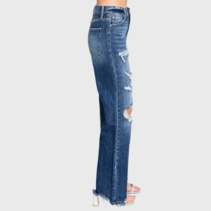 P1144F-MD HIGH RISE RIGID VINTAGE FLARE W/ PATCH WORK JEANS