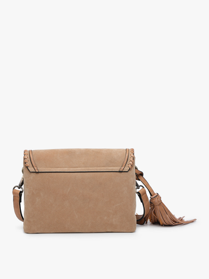 Sloane Suede Flapover Whipstitch Crossbody