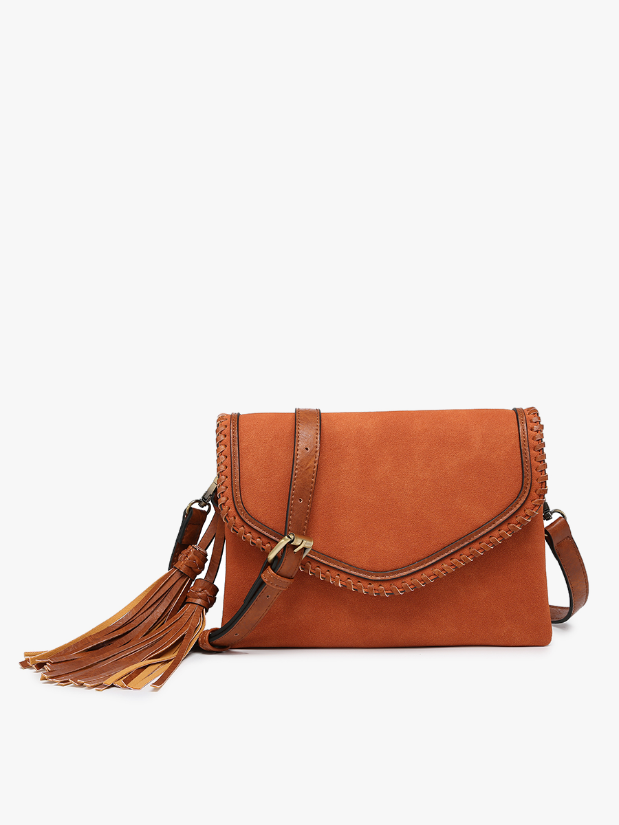 Sloane Suede Flapover Whipstitch Crossbody