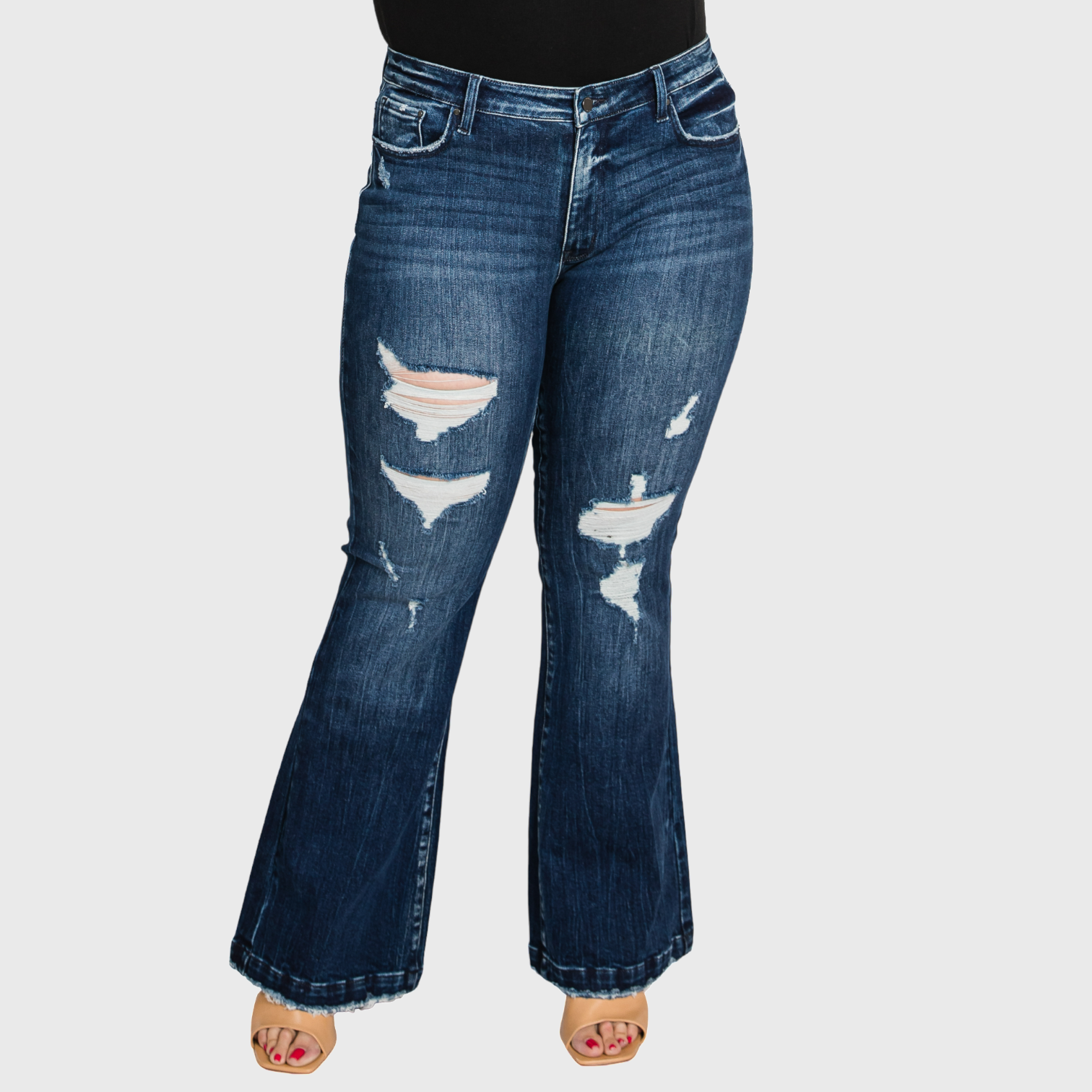 PLUS MID RISE STRETCH FLARE WITH TROUSER HEM JEAN