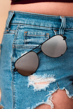 Black/Silver High Quality Unisex Aviator Sunglasses