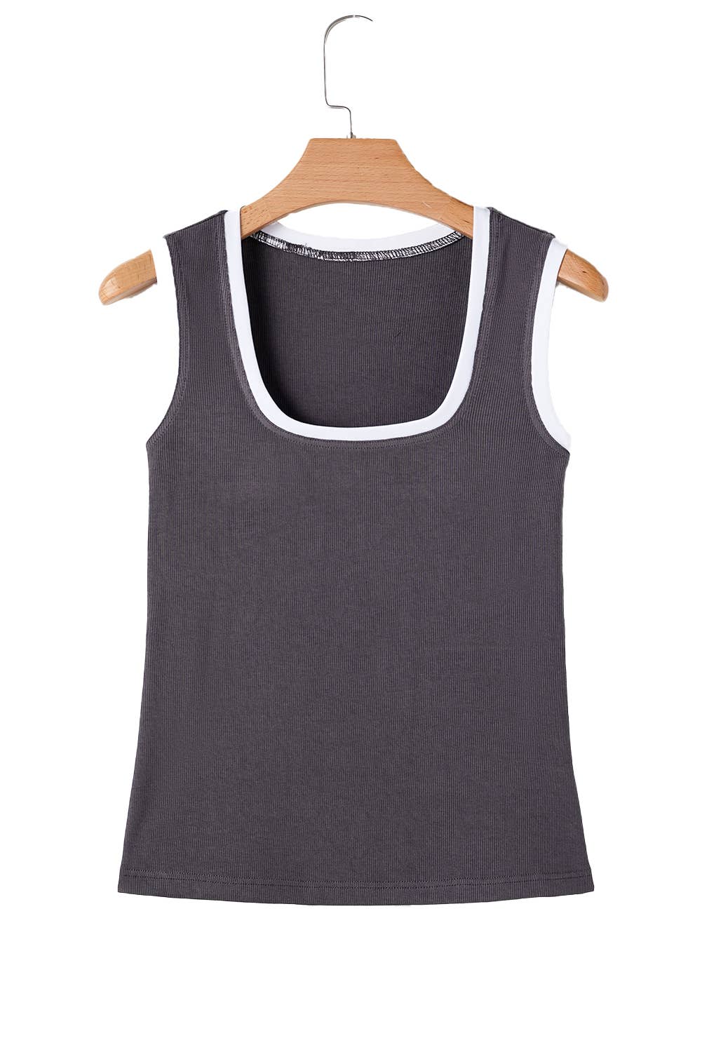 LDC Ribbed Knit Colorblock Edge U Neck Slim Fit Tank Top