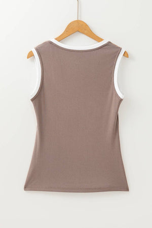 LDC Ribbed Knit Colorblock Edge U Neck Slim Fit Tank Top