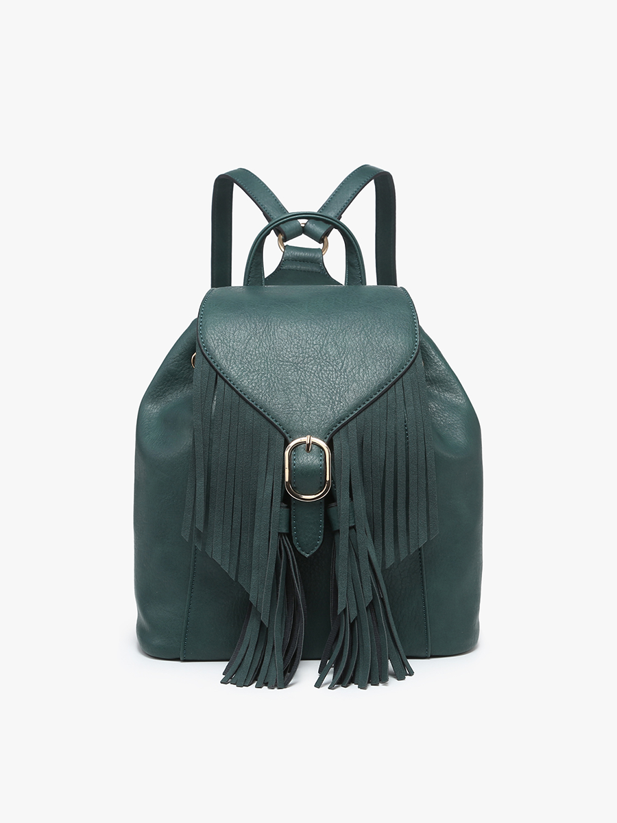 Jewel Distressed Bucket Backpack w/ Fringe