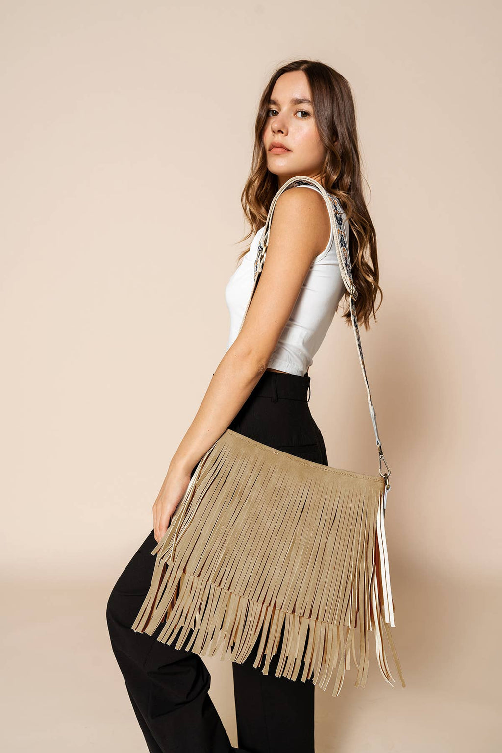 Sadie Suede Fringe Crossbody w/ Guitar Strap