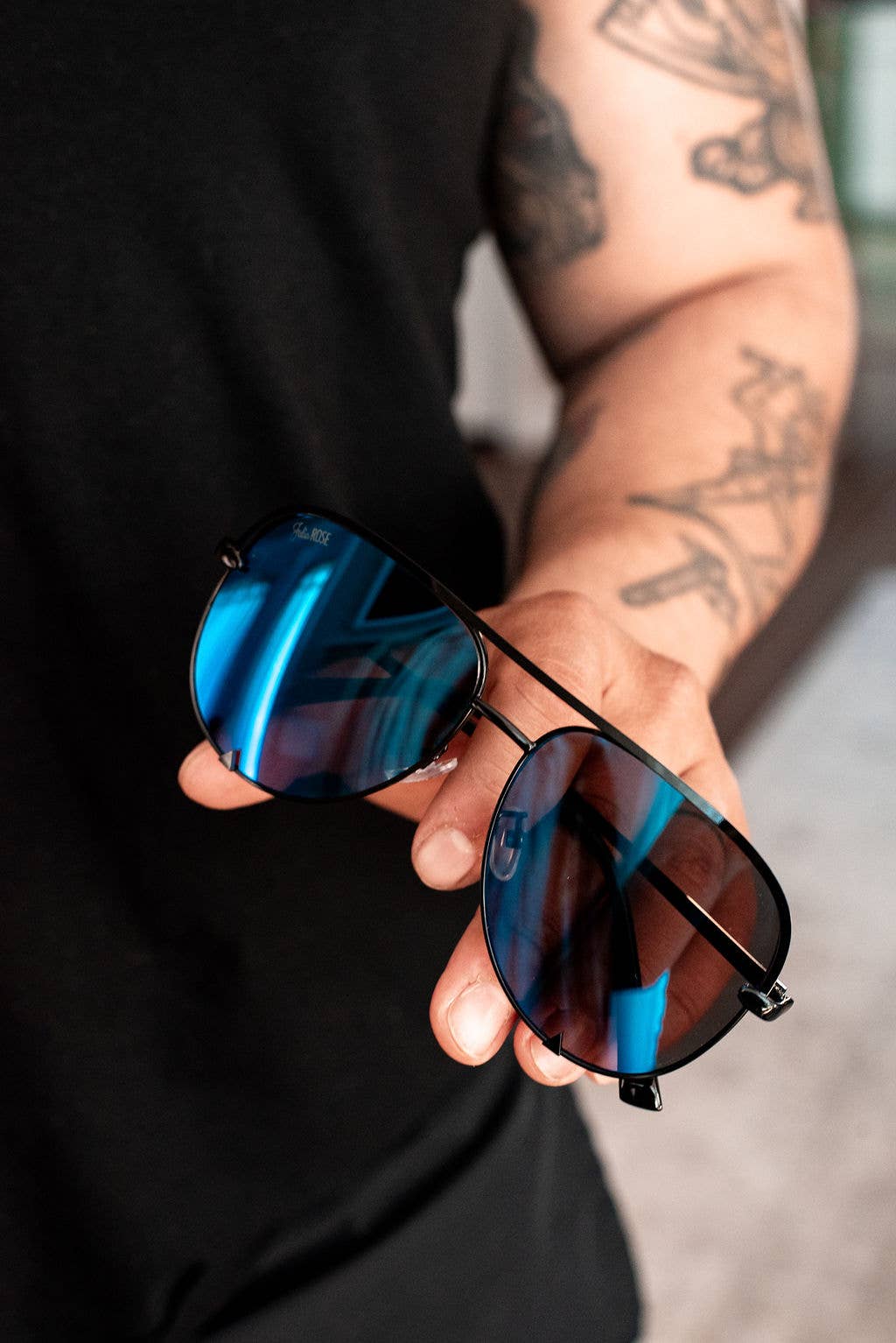 The Alex  Black/Blue - High Quality Unisex Aviator Sunglass