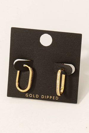 Gold Dipped Cz Pave Edge Oval Hoop Earrings