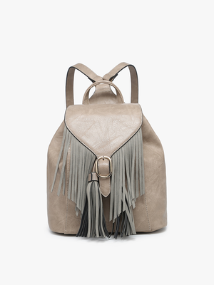 Jewel Distressed Bucket Backpack w/ Fringe