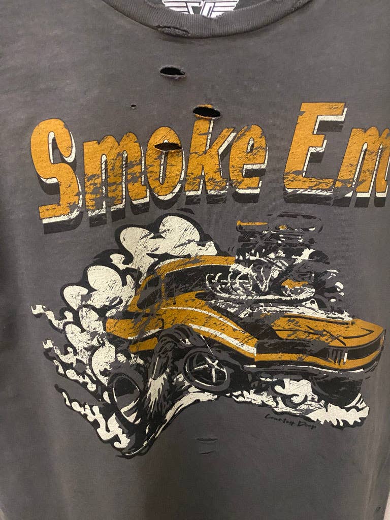 Smoke Em Muscle car distressed faded black T-shirt