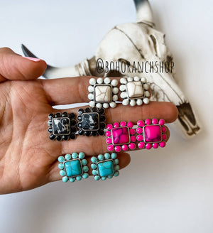 Western Square Stone Post Earrings