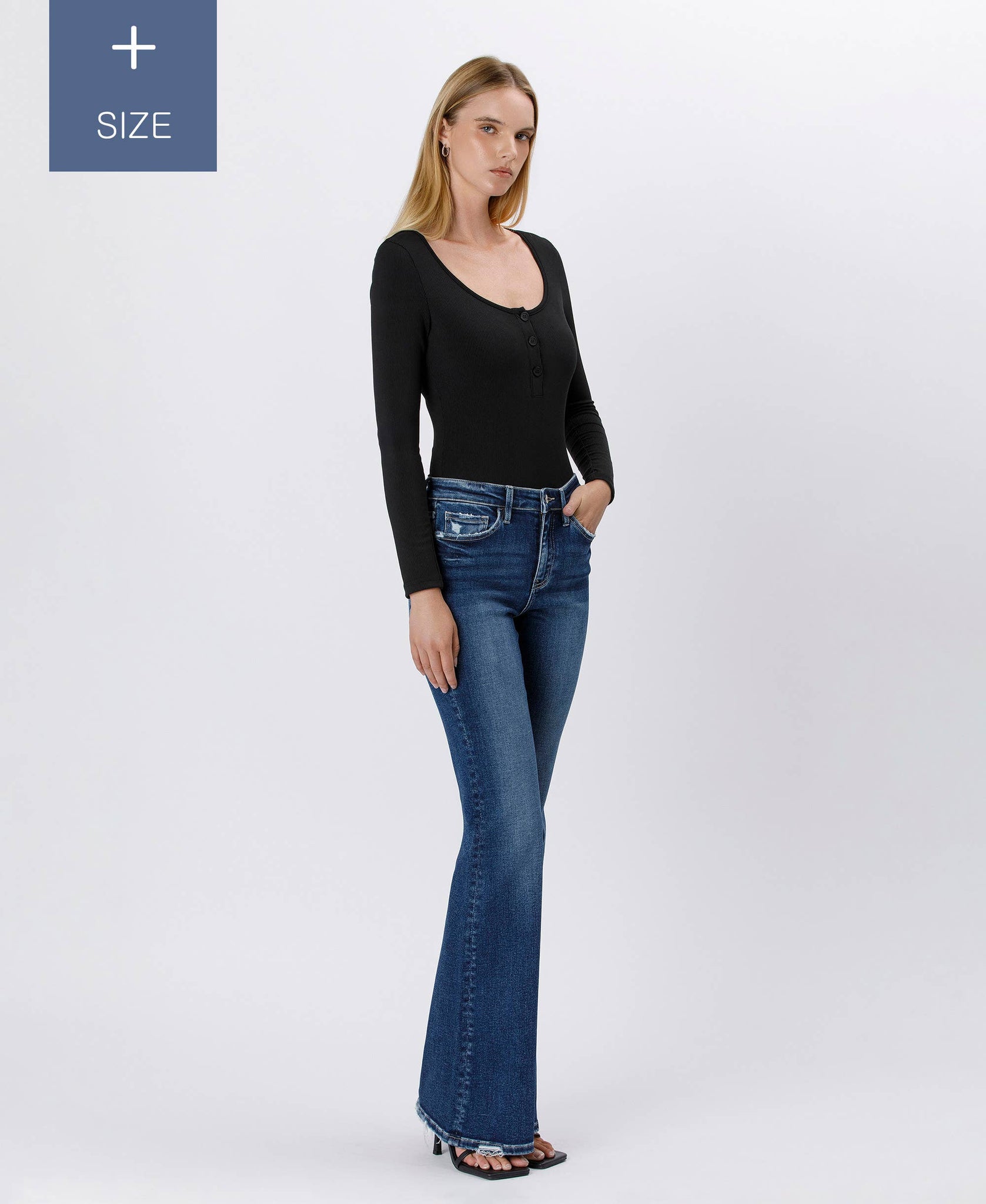 PLUS SIZE TUMMY CONTROL HIGH RISE FLARE JEANS LV1524-P